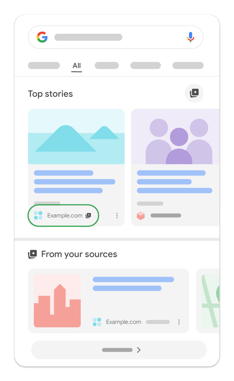 Google Top Stories on mobile showing a result marked with a “preferred” badge.